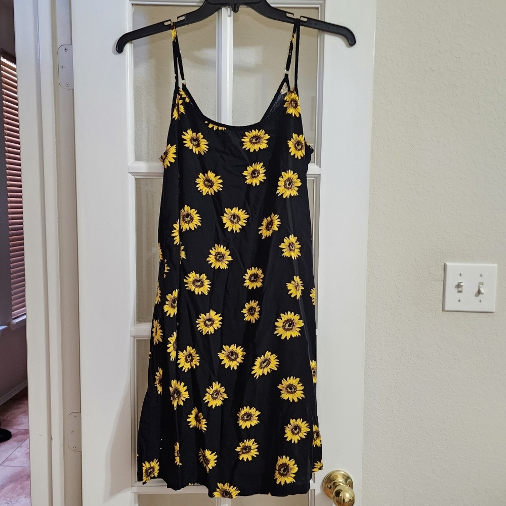 MsBasic Sunflower Slip Dress XL Black Yellow Y2K Inspo Cottagecore Festival